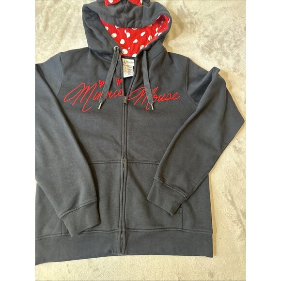 Women’s Disney Parks Minnie mouse Full Zip hoodie black red white Drawstring XL - Picture 5 of 13